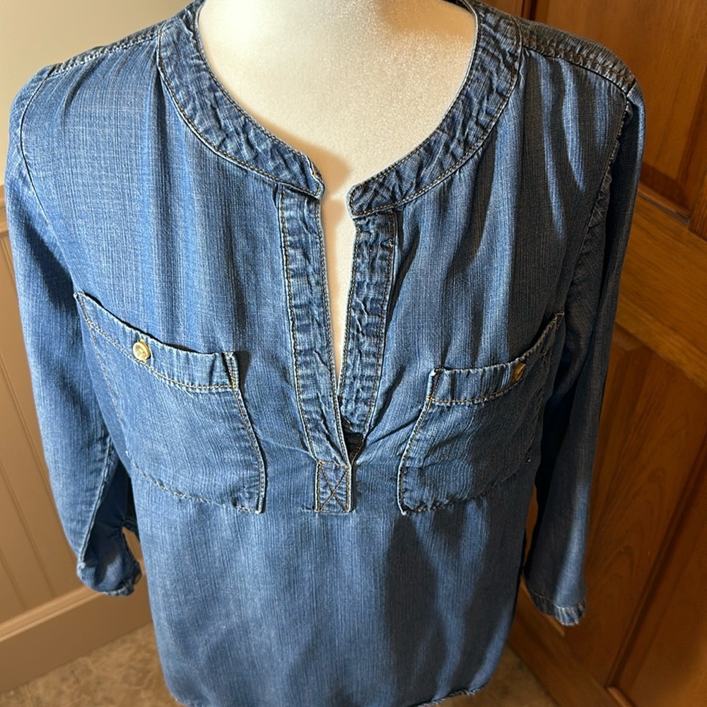 Cloth & Stone Long Sleeve Blue Tencel Tunic Shirt - S